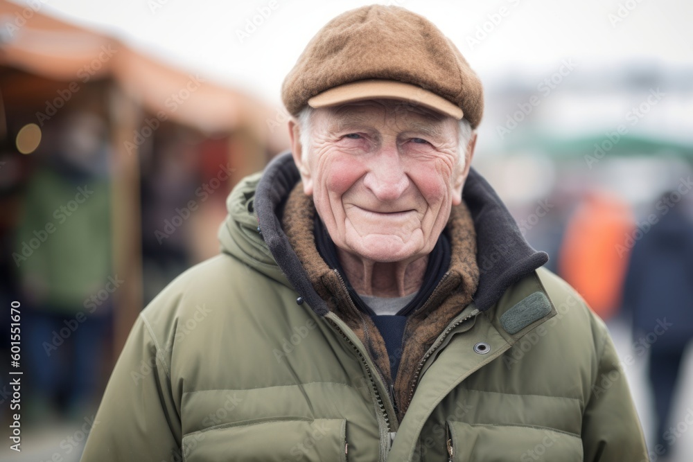 Portrait of an elderly man at the christmas market in winter