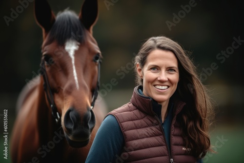 Portrait of a smiling young woman with a horse in the park © Eber Braun