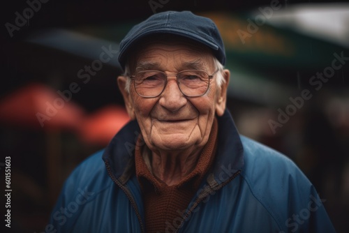 Portrait of an elderly Asian man with glasses in the street.