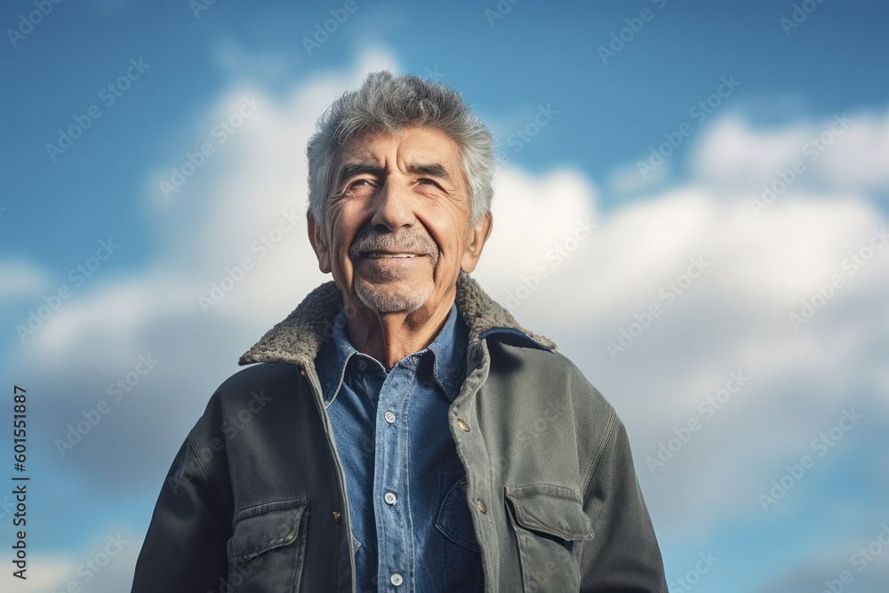 Portrait of a senior man with grey hair against the sky.