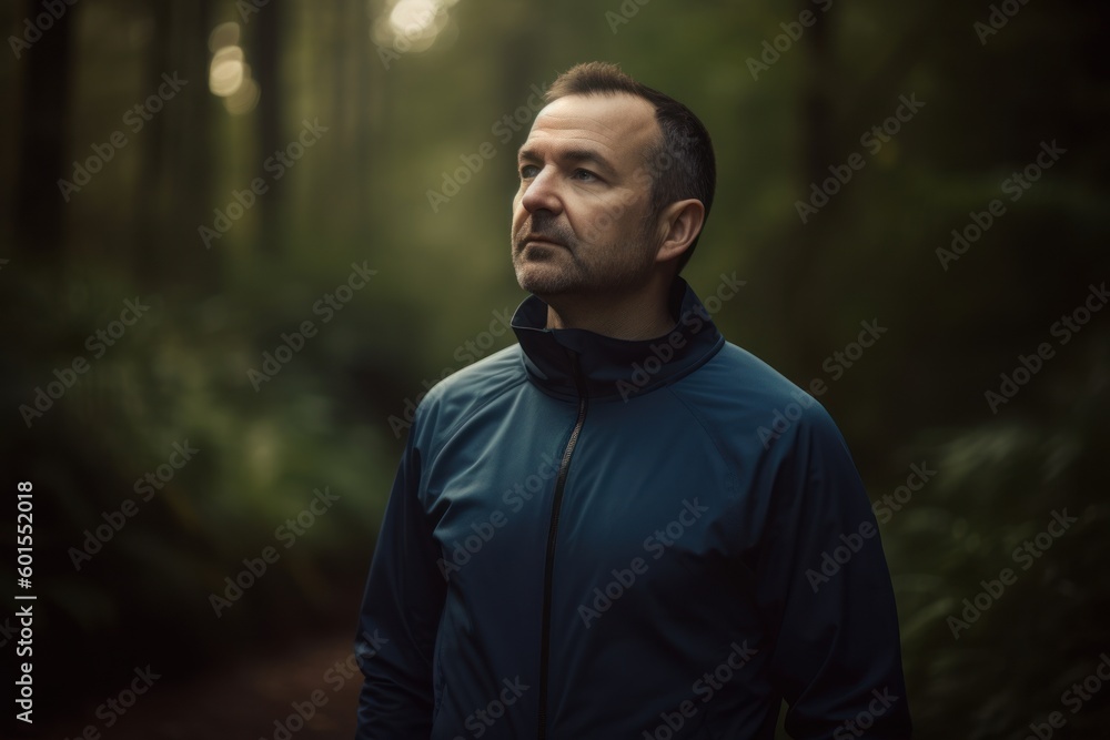 Athletic man jogging in the forest at early morning Athletic man jogging in the forest at early morning