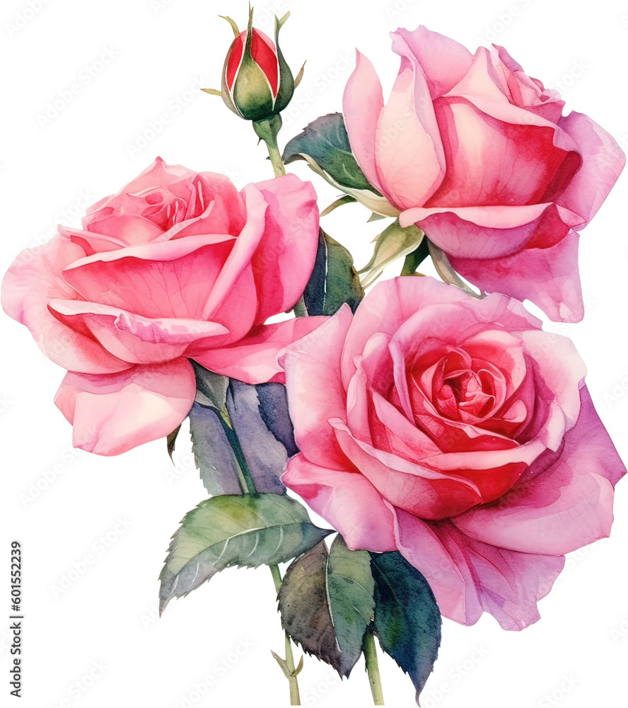 Bouquet of pink roses on a white background. Watercolor illustration Bouquet of pink roses on a white background. Watercolor illustration