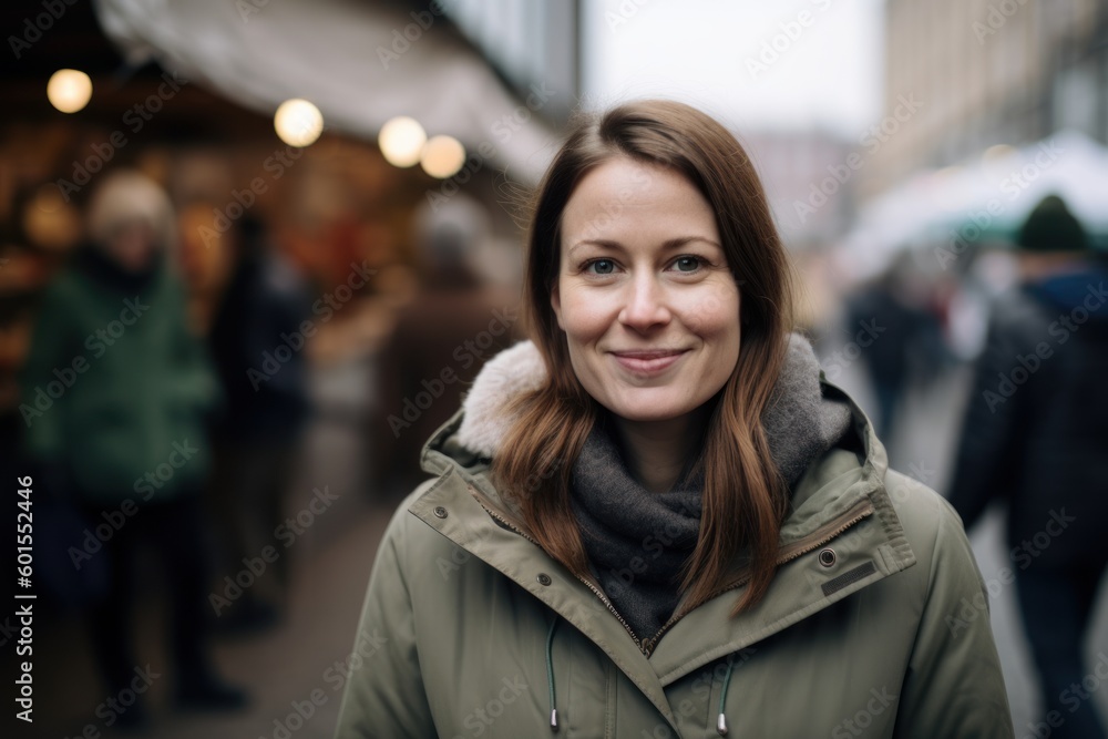 Portrait of a young woman on the background of the Christmas market Portrait of a young woman on the background of the Christmas market