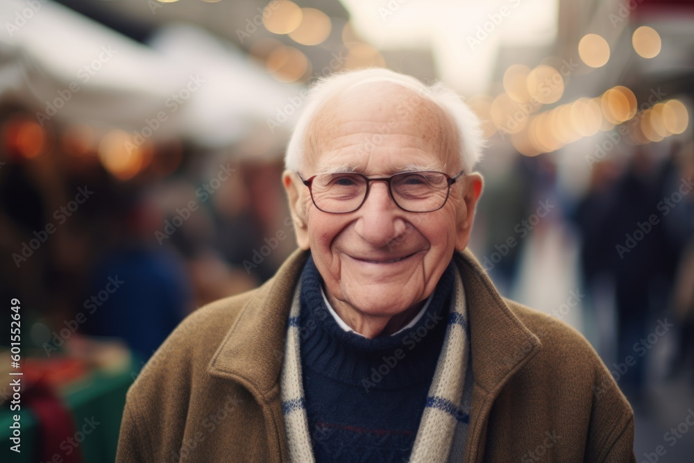 Portrait of senior man with eyeglasses at christmas market