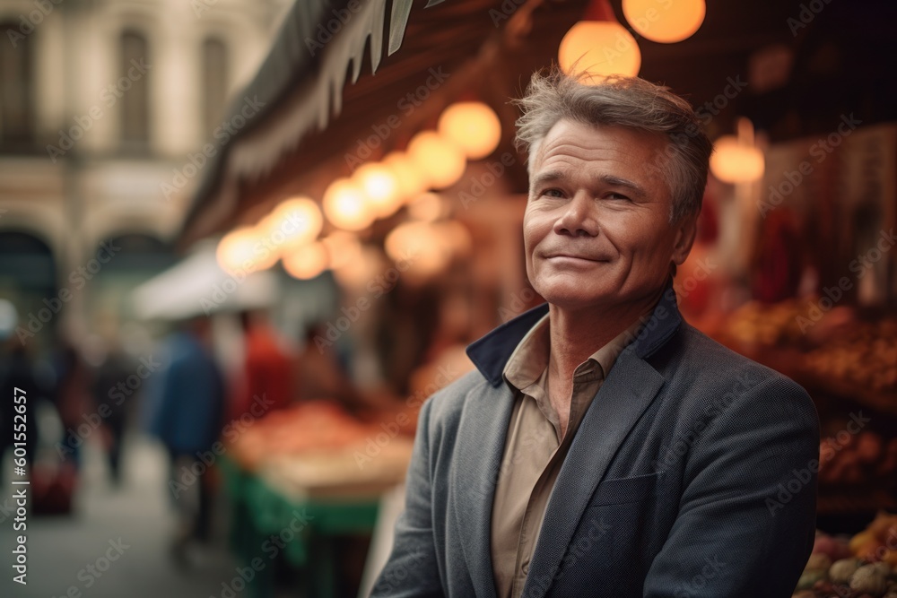 Portrait of a smiling middle-aged man at the market. Portrait of a smiling middle-aged man at the market.