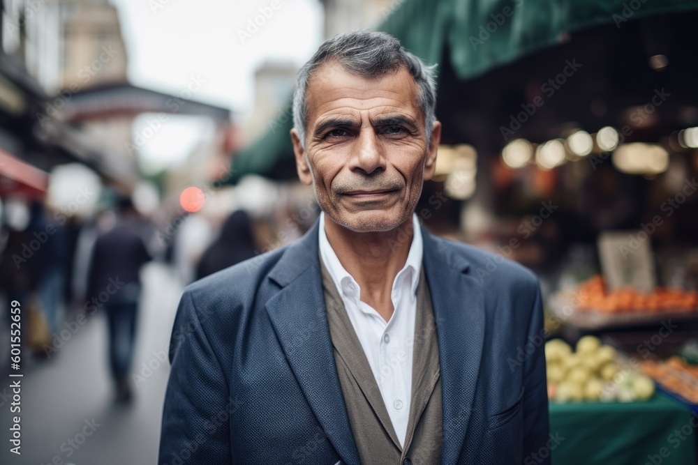 Portrait of a senior man looking at the camera in a market