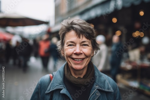 Portrait of a smiling middle-aged woman on the street.