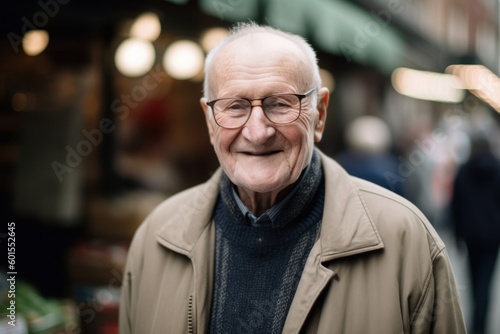 Portrait of senior man with eyeglasses in the street.