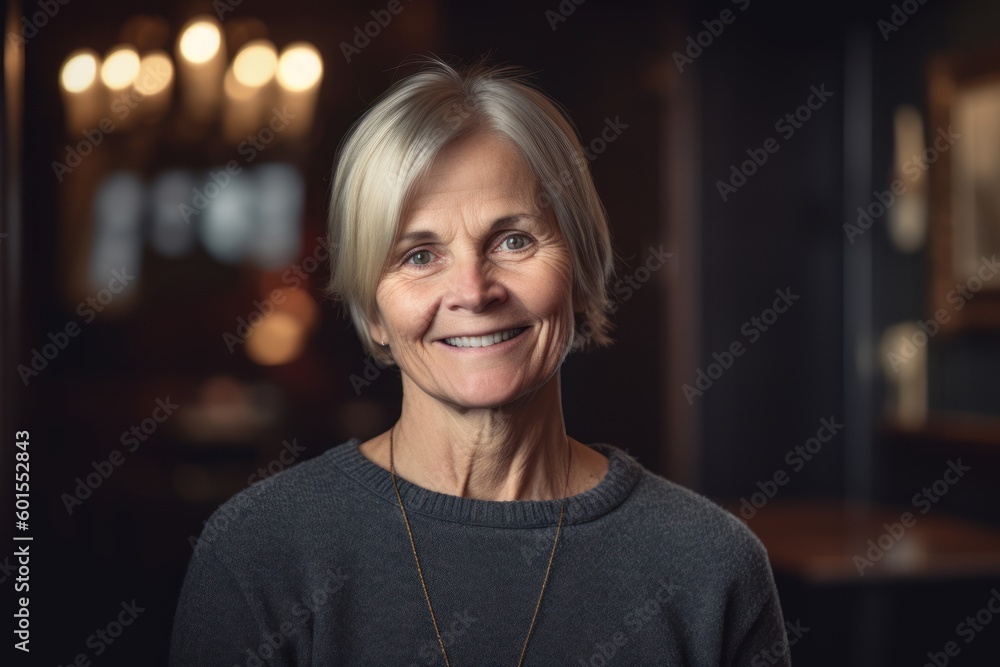 Portrait of a smiling senior woman looking at camera in a restaurant Portrait of a smiling senior woman looking at camera in a restaurant