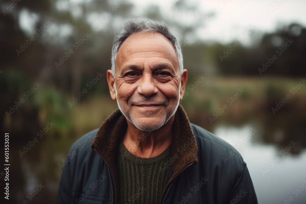 Portrait of a senior man standing by the lake in the countryside Portrait of a senior man standing by the lake in the countryside