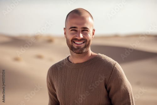Portrait of a smiling man standing in the middle of the desert