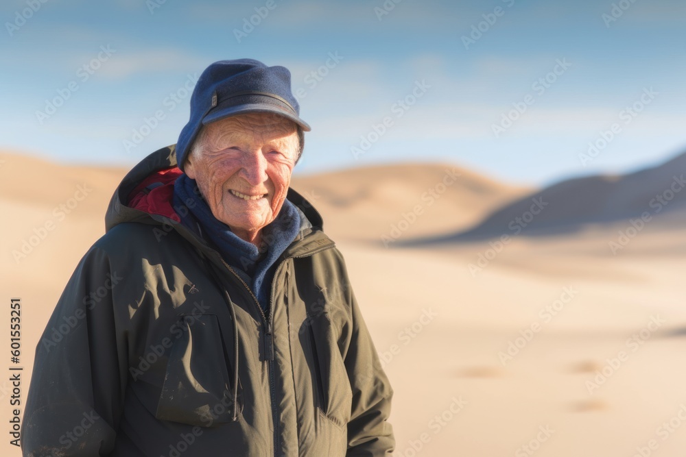 Portrait of an elderly man standing in the middle of the desert Portrait of an elderly man standing in the middle of the desert