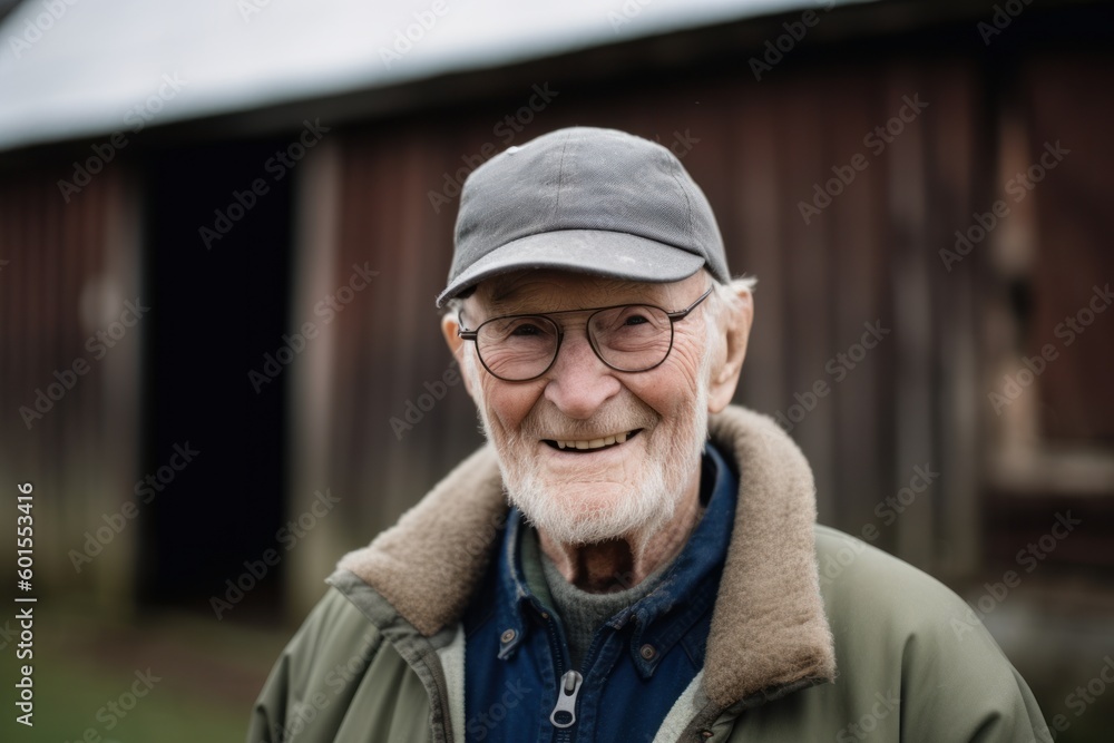 Portrait of a senior man with cap and glasses in the countryside Portrait of a senior man with cap and glasses in the countryside