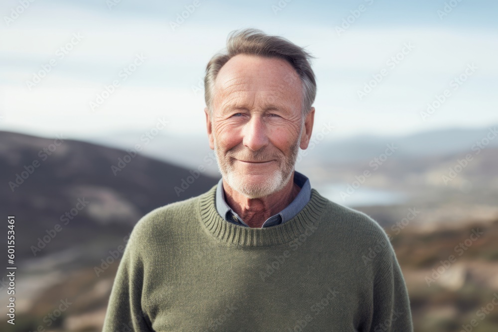 Portrait of smiling senior man standing in countryside on a sunny day Portrait of smiling senior man standing in countryside on a sunny day