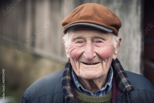 Portrait of an elderly man in a cap with a smile.