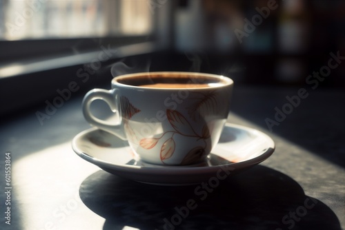 beverage drink mug table food breakfast espresso cafe cup caffeine. Generative AI.