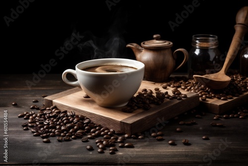 morning drink cafe cup brown breakfast mug espresso bean aroma. Generative AI.