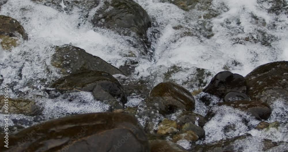 Captivating Close-Up: Slow-Motion Flow of River Current Through Stunning Rocks Captivating Close-Up: Slow-Motion Flow of River Current Through Stunning Rocks