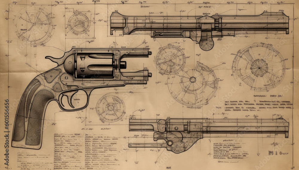 A revolver blueprint, scheme, wild west pistol ai, ai generative ...