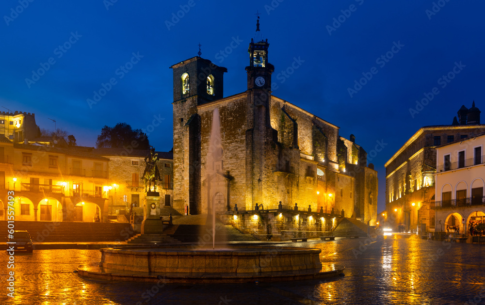 Picturesque view of Spanish old town of Trujillo at evening