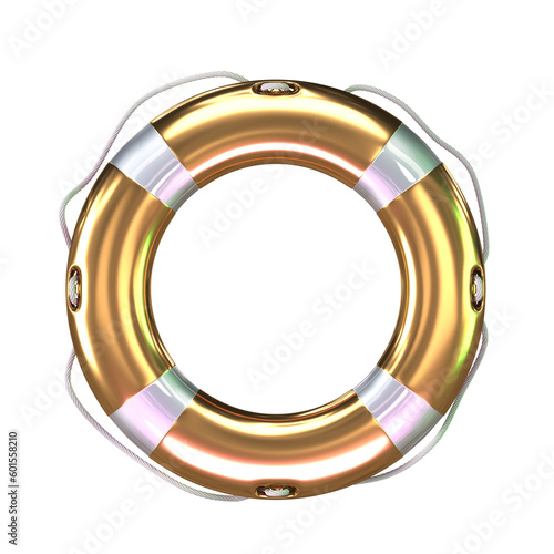 Gold Lifebuoy Ring. 3d Illustration