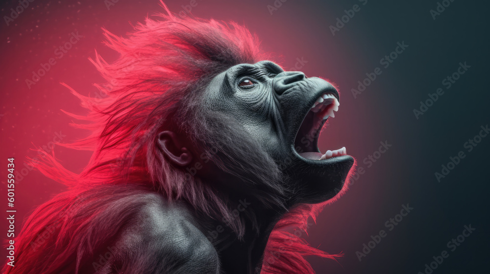 Fototapeta premium Gorilla on Red created with Generative AI Technology, ai, generative