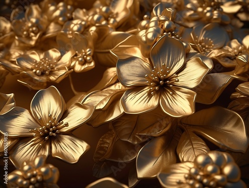 Metallic golden floral abstract fantasy design luxury background created with Generative AI technology