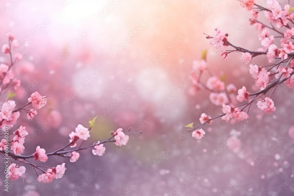 Spring background blurholiday wallpaper, Delicate Pink Spring Flowers in Full Bloom, Generative AI