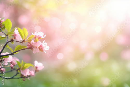 Spring background blurholiday wallpaper  Delicate Pink Spring Flowers in Full Bloom  Generative AI