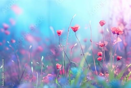 Spring background blurholiday wallpaper, Delicate Pink Spring Flowers in Full Bloom, Generative AI