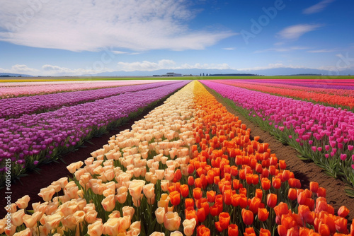 Stunning Display of Spring Flowers in a Blooming Field, field of spring flowers, Generative AI photo