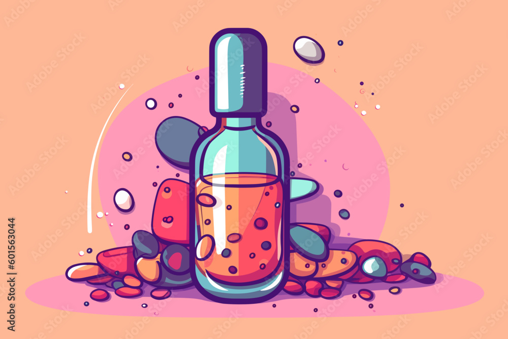 Doodle inspired Nail polish remover, cartoon sticker, sketch, vector