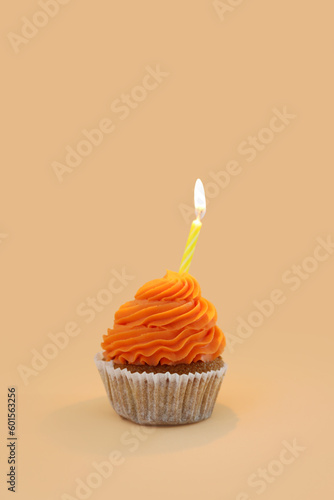 Single orange frosted cupca...