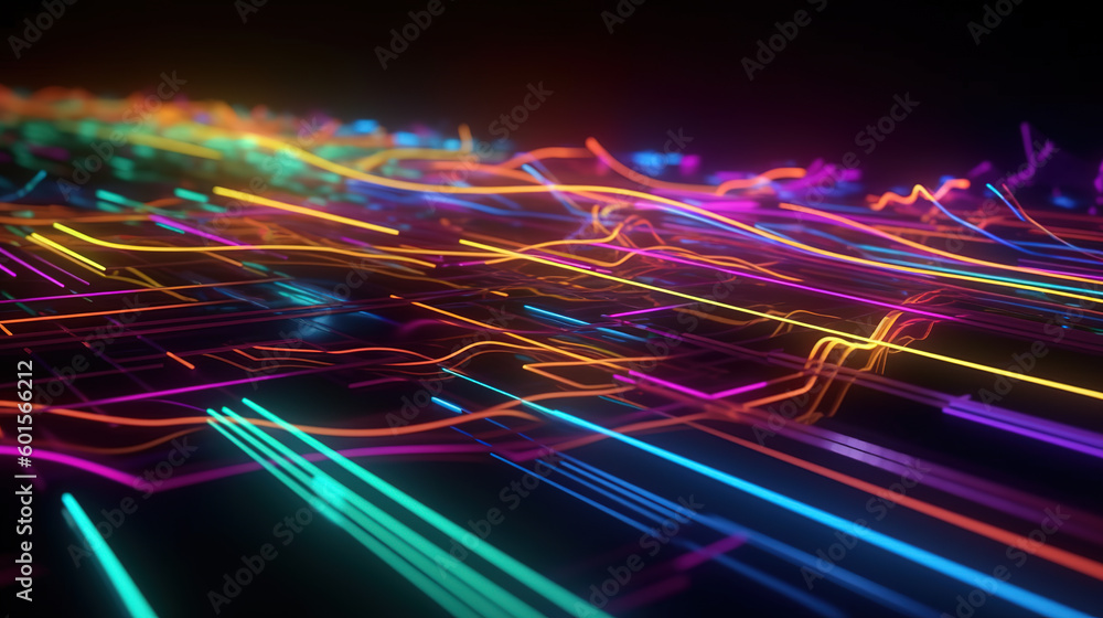 ภาพประกอบสต็อก 3d render, abstract neon background. Colorful glowing