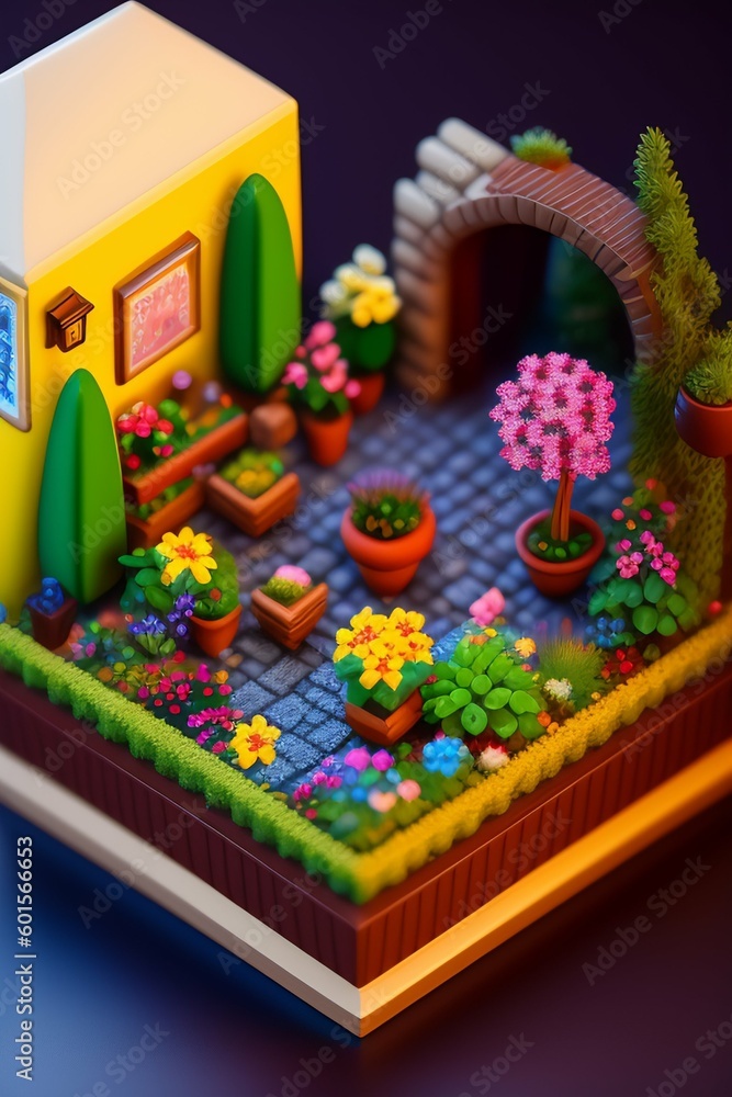 isometric diorama, 8-bit, overflowing flower shop, particle effects, 2.2 gama, sony a7r7, Tamron 10-24mm f/3.5-4.5, ISO 3200, extremely detailed, 8k texture, lots of flowers and vibrant Generative AI 