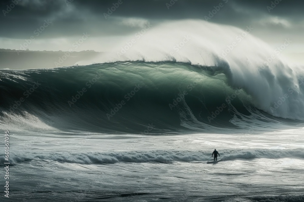 Huge surf wave in the sea or ocean. AI generated, human enhanced