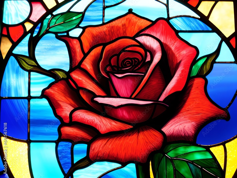 A Vibrant Garden in Glass: Stained Glass Window with Beautifully Colored Flowers and Leaves