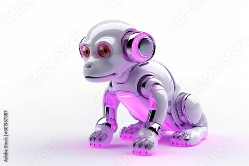 Chimpanzee White Background Cybernetic Robot Pet And Copy Space Generative AI