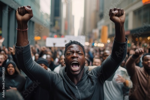 A man at a black live matter social protest. AI generated, human enhanced photo