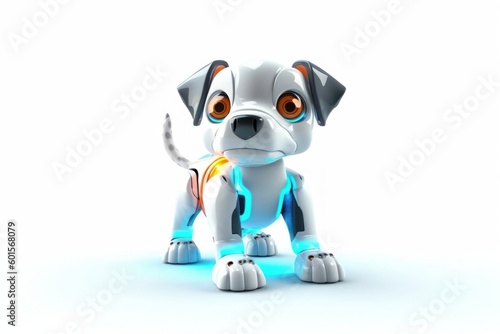 Dog White Background Cybernetic Robot Pet With Copy Space Generative AI
