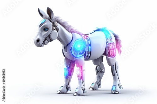 Donkey White Background Cybernetic Robot Pet With Copy Space Generative AI
