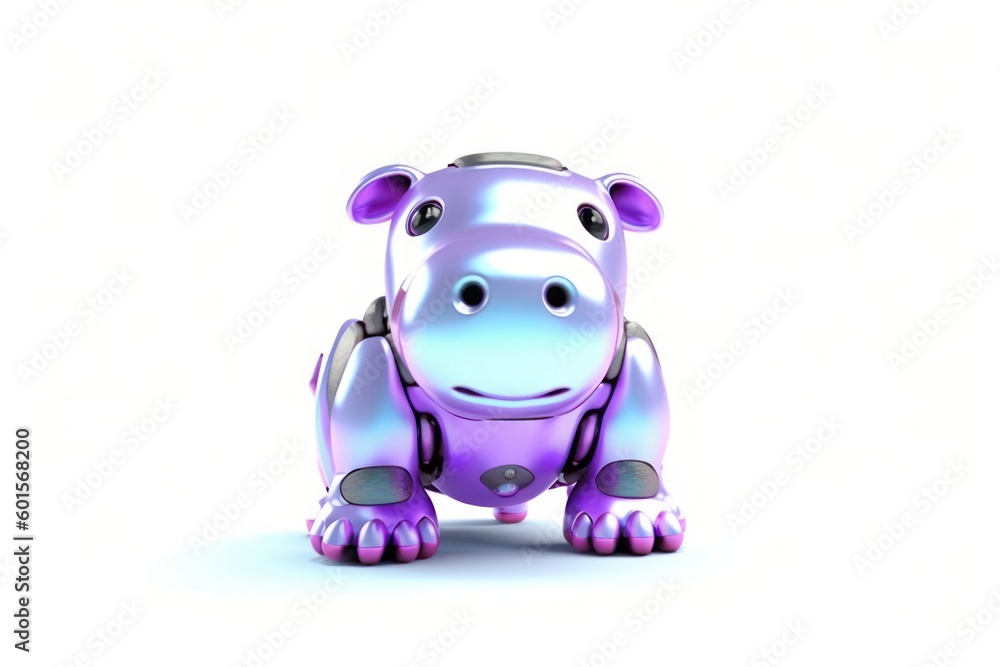 Naklejka premium Hippo White Background Cybernetic Robot Pet With Copy Space Generative AI