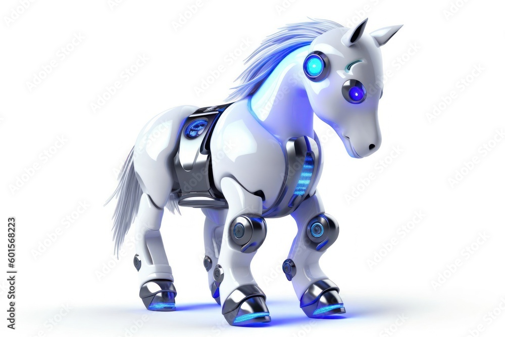 Horse White Background Robot Toy And Copy Space Generative AI Horse White Background Robot Toy And Copy Space Generative AI