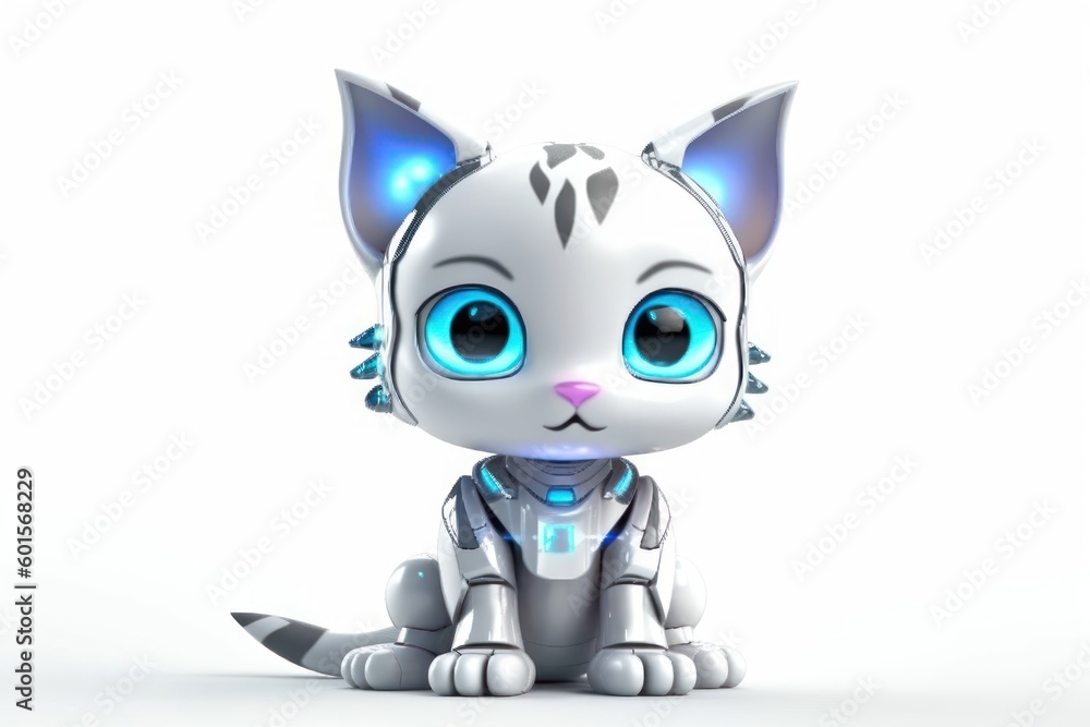 Kitten White Backgroundrobot Toy And Copyspace Generative AI