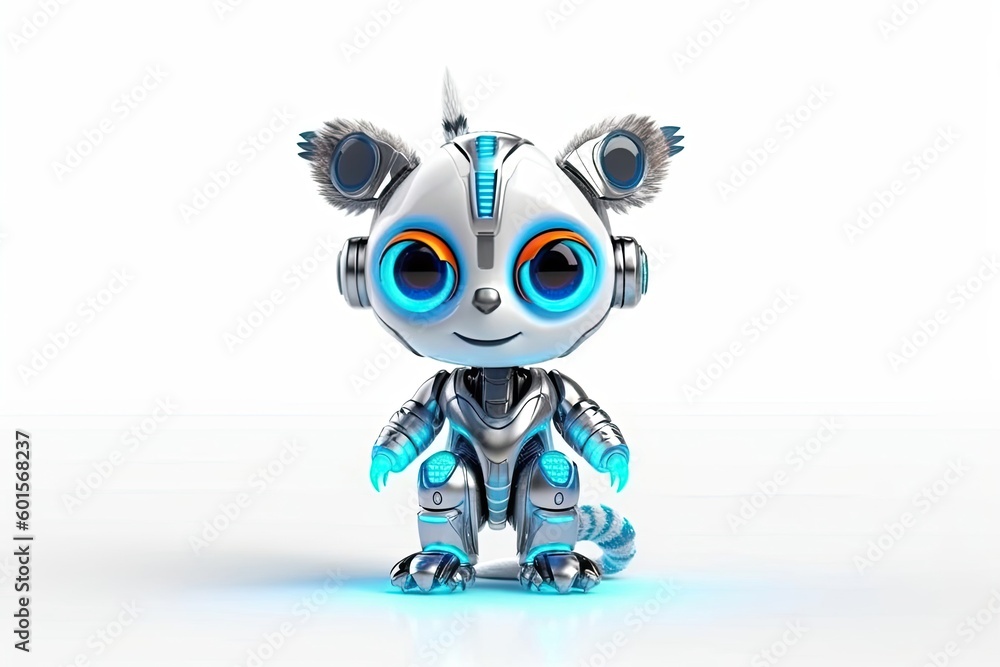 Lemur White Background Robot Pet With Copy Space Generative AI Lemur White Background Robot Pet With Copy Space Generative AI