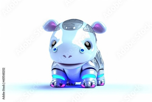 Hippo White Background Robot Pet And Copy Space Generative AI