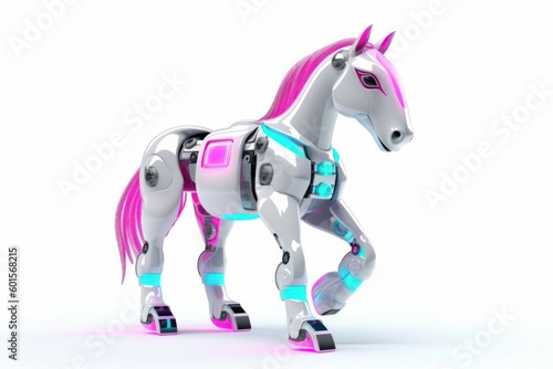Horse White Background Cyber Robot Toy And Copyspace Generative AI