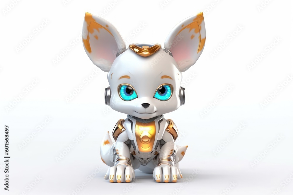 White Fox White Background Robot Toy With Copy Space Generative AI