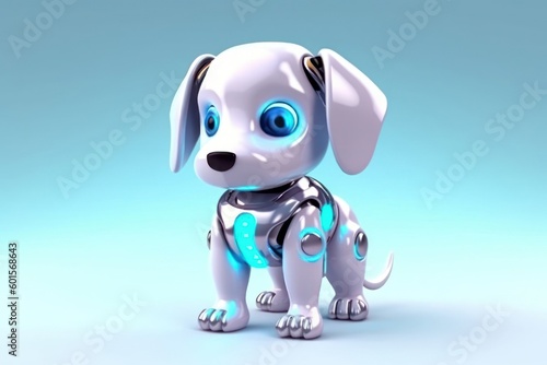 Puppy Light Blue Background Cyber Robot Toy And Copy Space Generative AI