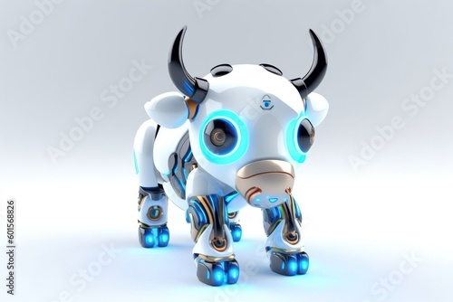 Bull Grey Background Cyber Robot Pet And Copy Space Generative AI